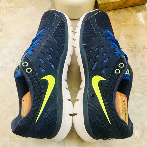 Blue Neon Green MENS Sz 9 Nike Flex 2013 Shoes Athletic Running - Picture 7 of 10